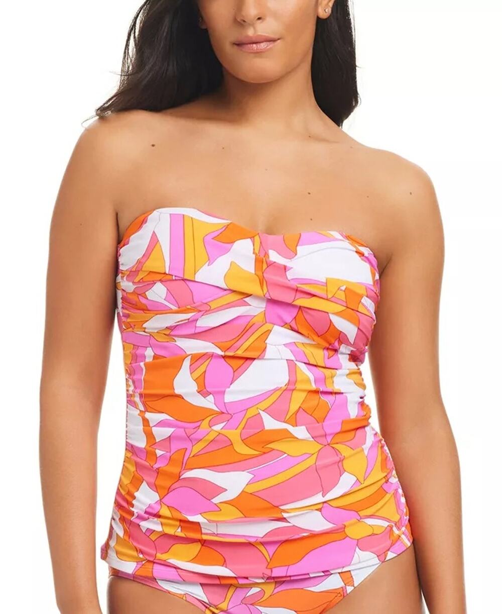 Beyond Control Women Pink Floral Convertible Twist Swim Tankini Top Size US 14